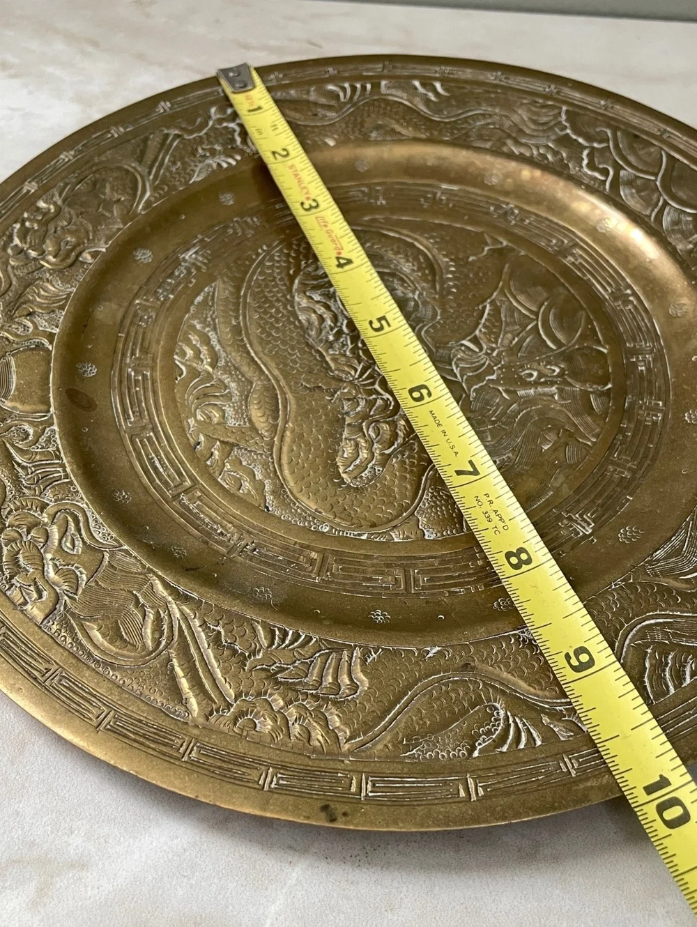 Vintage Heavy Solid Brass Dragon Decorative Wall Plate 10